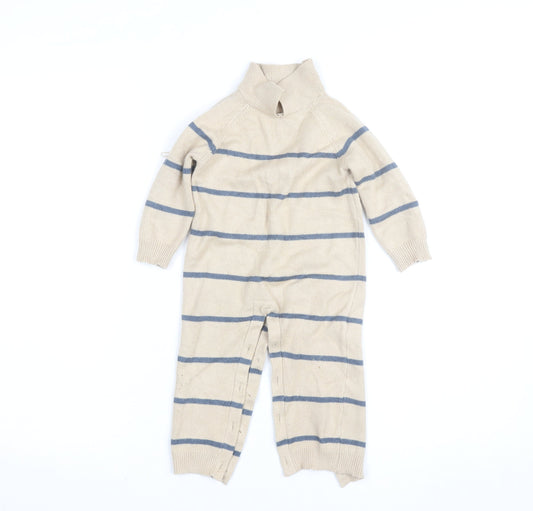 SHEIN Beige Striped Knit Babygrow 12-18 Months Unisex Long Sleeve