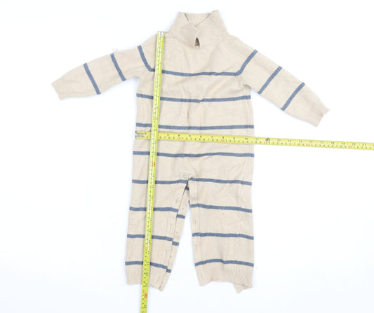 SHEIN Beige Striped Knit Babygrow 12-18 Months Unisex Long Sleeve