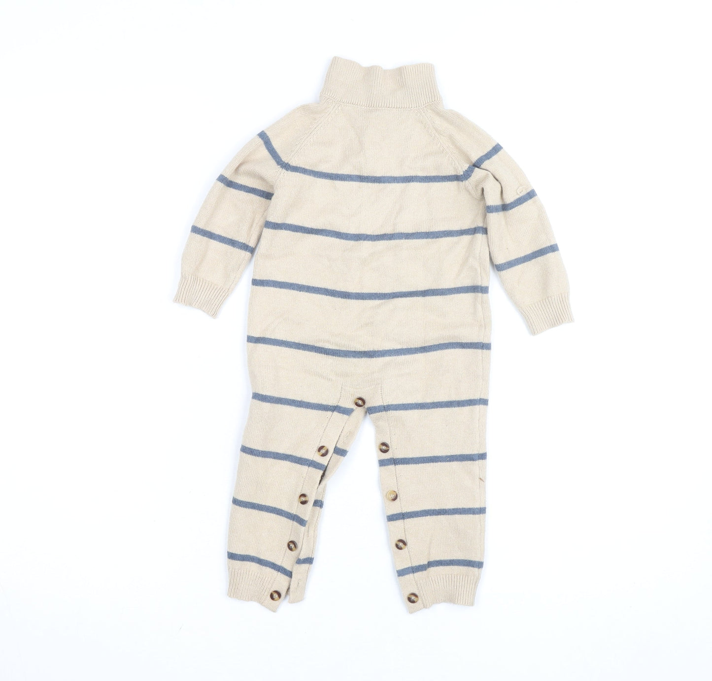 SHEIN Beige Striped Knit Babygrow 12-18 Months Unisex Long Sleeve