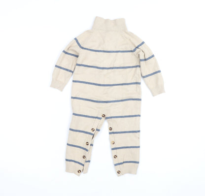SHEIN Beige Striped Knit Babygrow 12-18 Months Unisex Long Sleeve