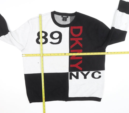 DKNY Women Black White Geometric Crew Neck Pullover Jumper Medium