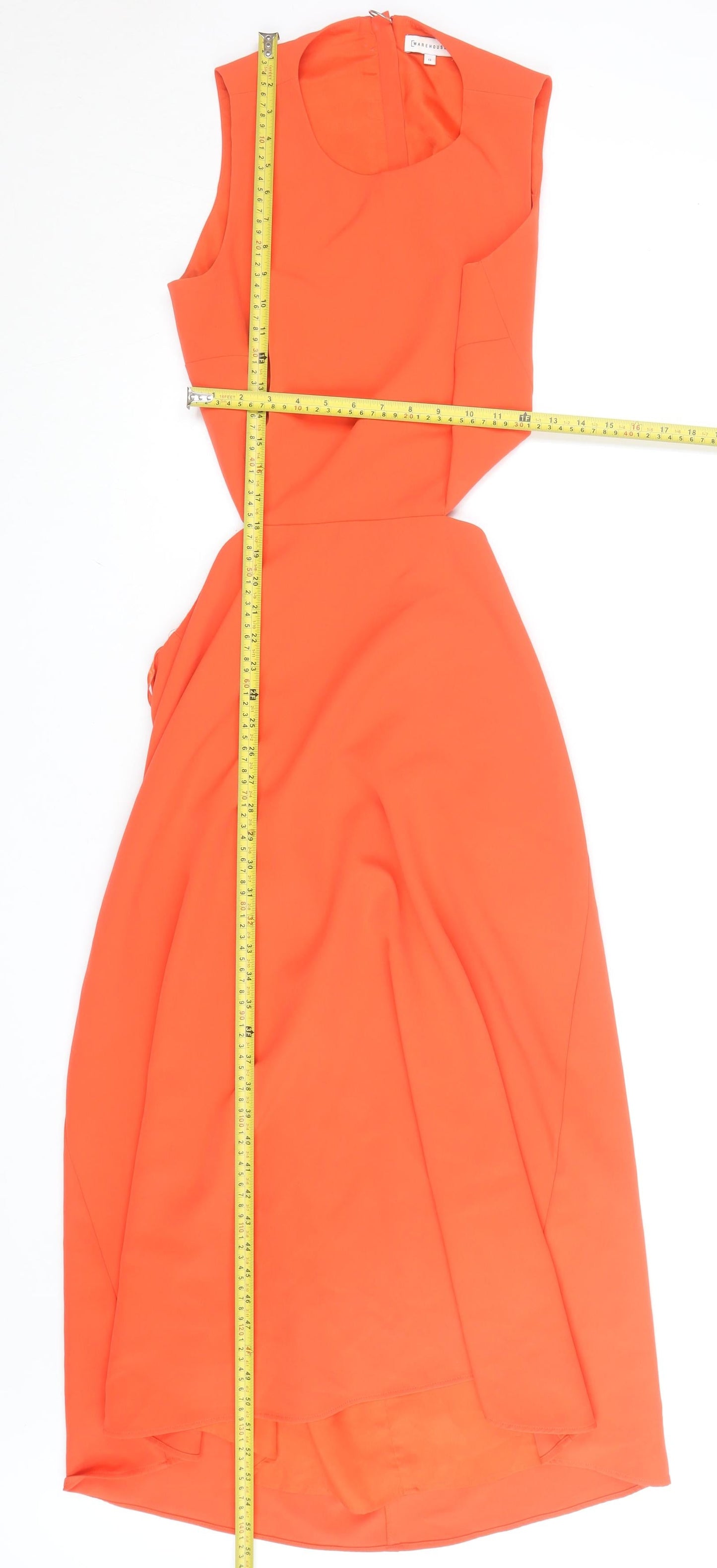 Warehouse Women’s Orange Midi Fit & Flare Cut Out Dress Size 12