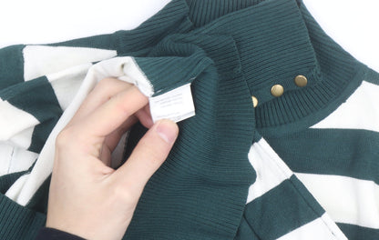 P-M Womens Green White Striped Roll Neck Jumper M Long Sleeve Knit