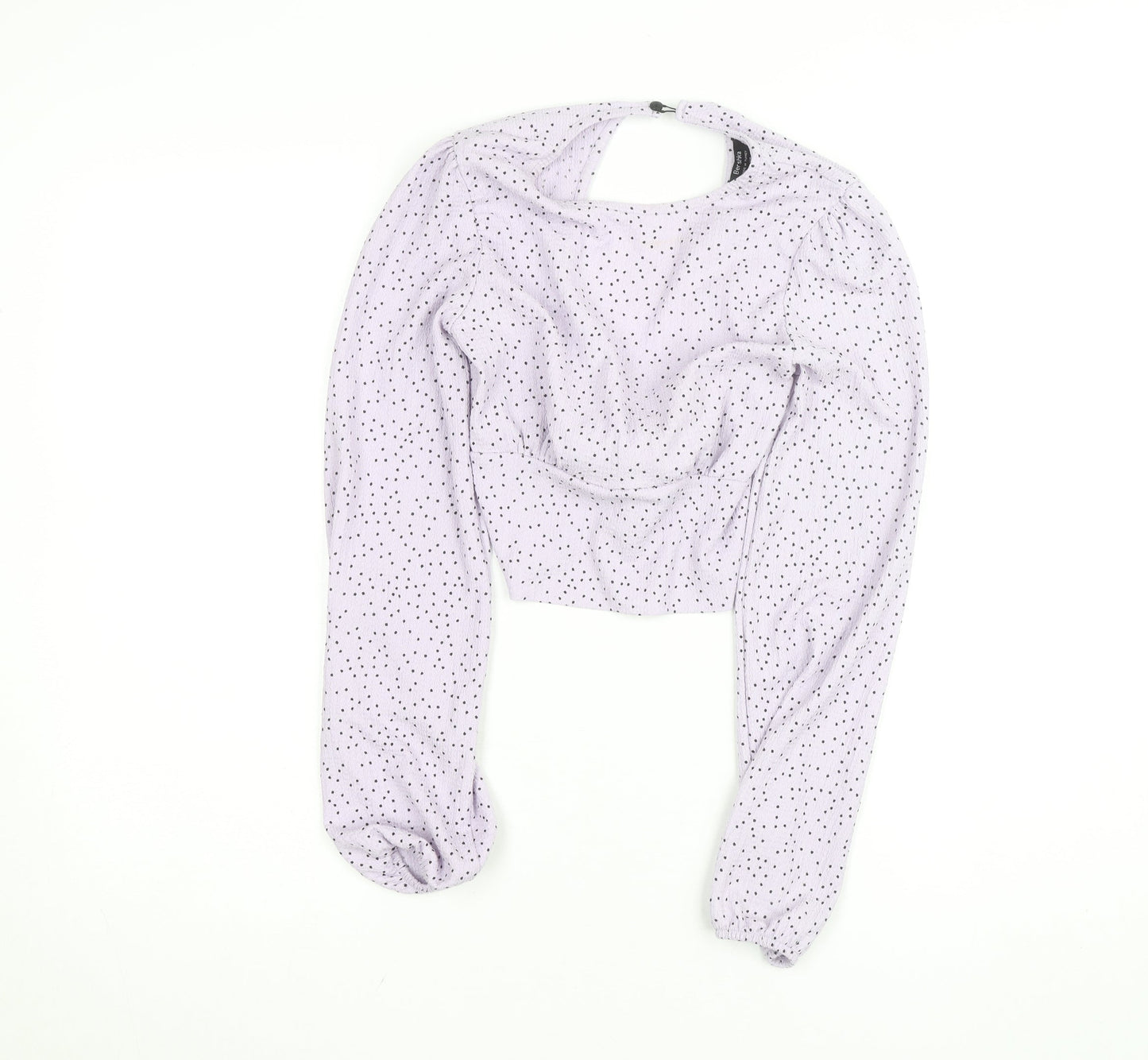 Bershka Women’s Lilac Polka Dot Cropped Puff Sleeve Blouse S
