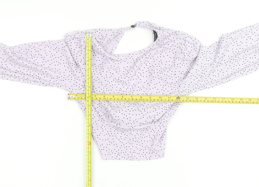 Bershka Women’s Lilac Polka Dot Cropped Puff Sleeve Blouse S