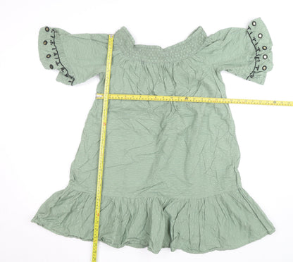 F&F Women’s Green Off Shoulder Peasant Blouse Size S Short Sleeve