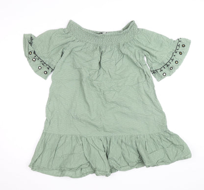 F&F Women’s Green Off Shoulder Peasant Blouse Size S Short Sleeve