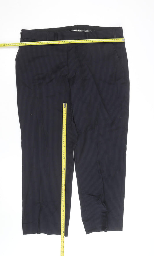 Jeff Banks Men’s Black Pinstripe Wool Blend Dress Trousers 32R