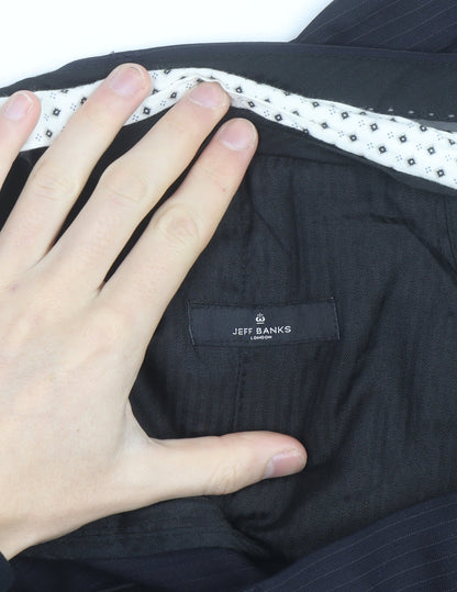 Jeff Banks Men’s Black Pinstripe Wool Blend Dress Trousers 32R