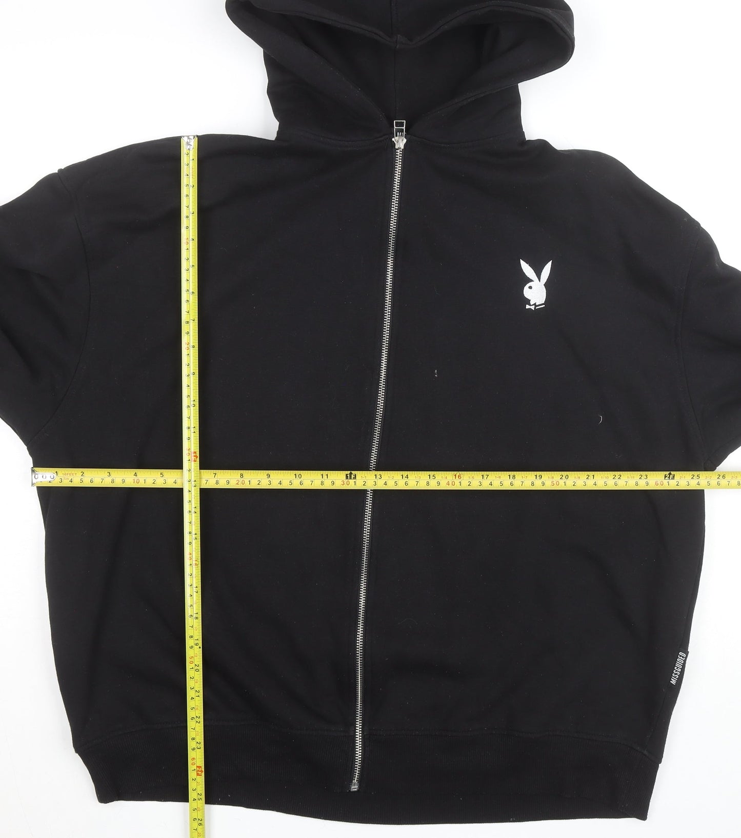 Missguided x Playboy Womens Black Full Zip Hoodie Size 12 Lined Graphic Print