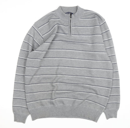 Charles Norton Men’s Grey 2XL Striped Half Zip Acrylic Jumper