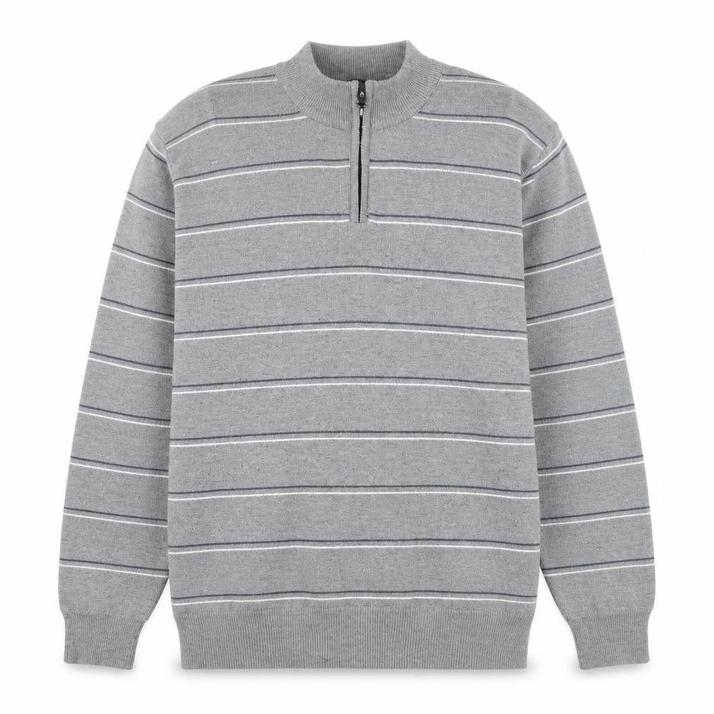 Charles Norton Men’s Grey 2XL Striped Half Zip Acrylic Jumper