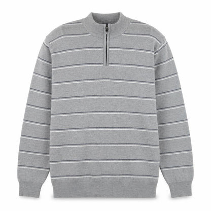 Charles Norton Men’s Grey 2XL Striped Half Zip Acrylic Jumper