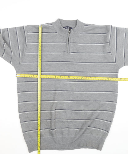 Charles Norton Men’s Grey 2XL Striped Half Zip Acrylic Jumper