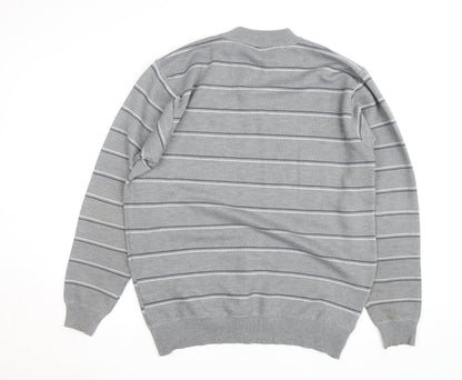 Charles Norton Men’s Grey 2XL Striped Half Zip Acrylic Jumper