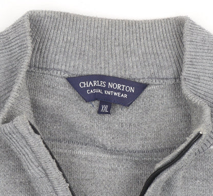 Charles Norton Men’s Grey 2XL Striped Half Zip Acrylic Jumper