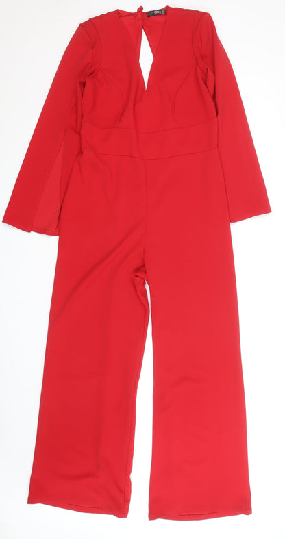 Quiz Women Red Wide-Leg Long Sleeve Jumpsuit Size 14