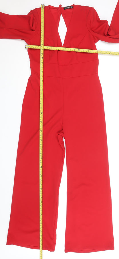 Quiz Women Red Wide-Leg Long Sleeve Jumpsuit Size 14