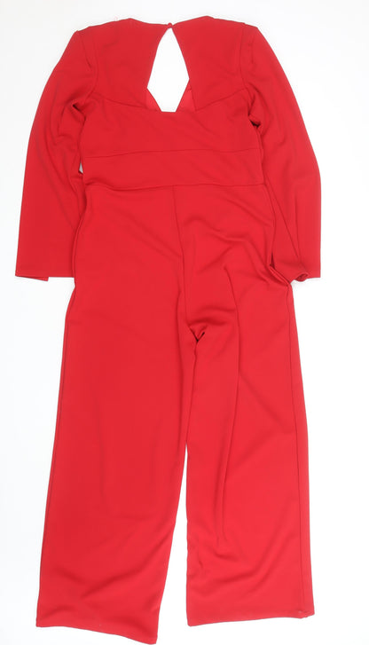 Quiz Women Red Wide-Leg Long Sleeve Jumpsuit Size 14