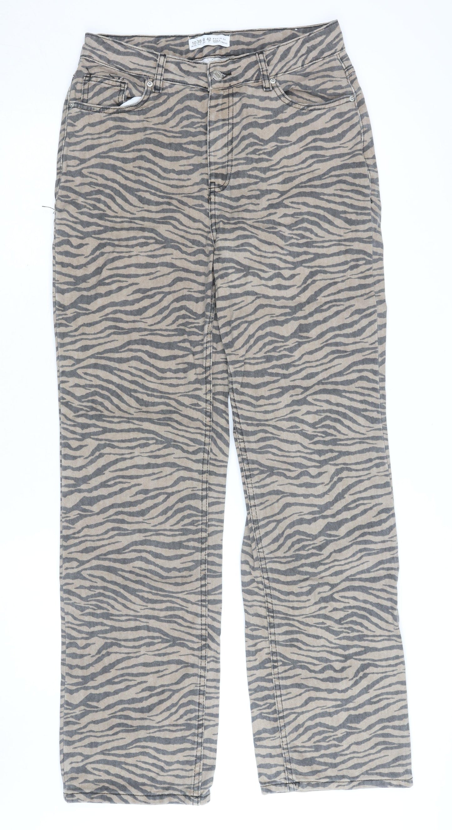 Denim Co. Women’s Beige Animal Print Straight Jeans Size 16