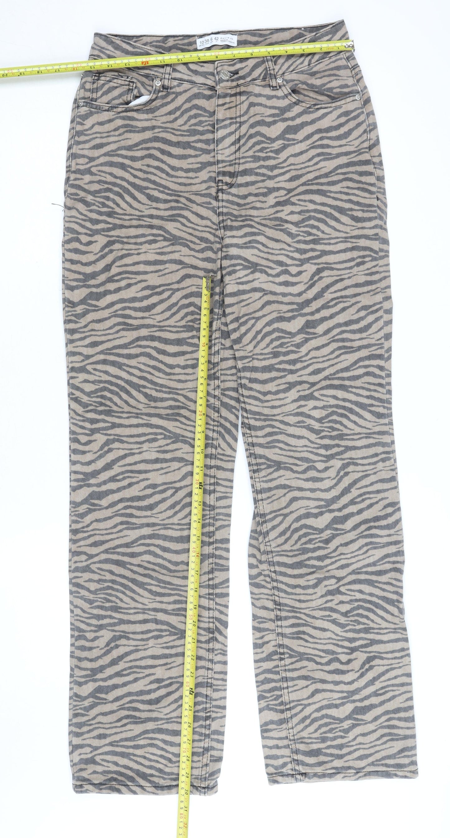Denim Co. Women’s Beige Animal Print Straight Jeans Size 16