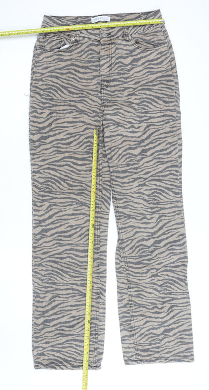 Denim Co. Women’s Beige Animal Print Straight Jeans Size 16