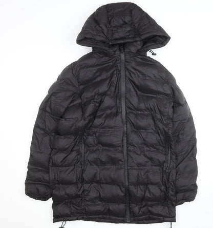 Zara Women’s Black Puffer Jacket Size 14 Hooded Long Lightweight Winter Coat