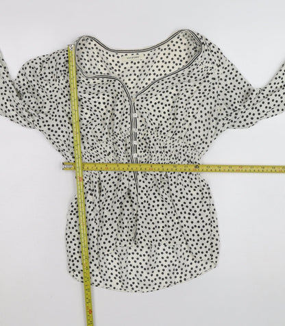 Max Studio Women’s White Polka Dot Tunic Blouse Size M Long Sleeve