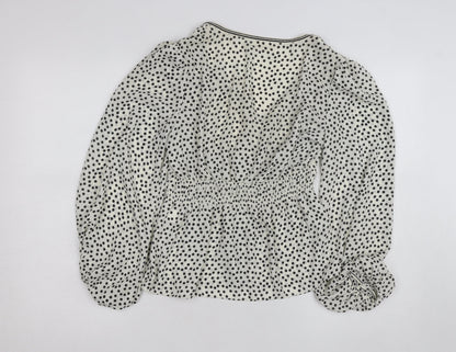 Max Studio Women’s White Polka Dot Tunic Blouse Size M Long Sleeve