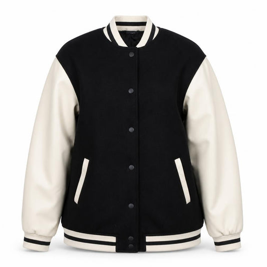 H&M Men Black Varsity Jacket XS Wool Blend Retro College Style