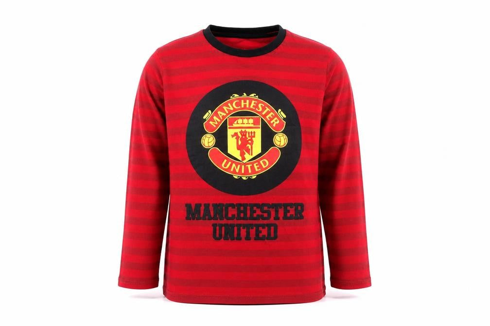 Manchester United Boys Red Long Sleeve Striped T-Shirt 8-9 Years