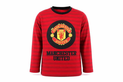 Manchester United Boys Red Long Sleeve Striped T-Shirt 8-9 Years