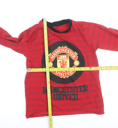 Manchester United Boys Red Long Sleeve Striped T-Shirt 8-9 Years