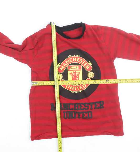 Manchester United Boys Red Long Sleeve Striped T-Shirt 8-9 Years