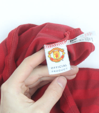 Manchester United Boys Red Long Sleeve Striped T-Shirt 8-9 Years