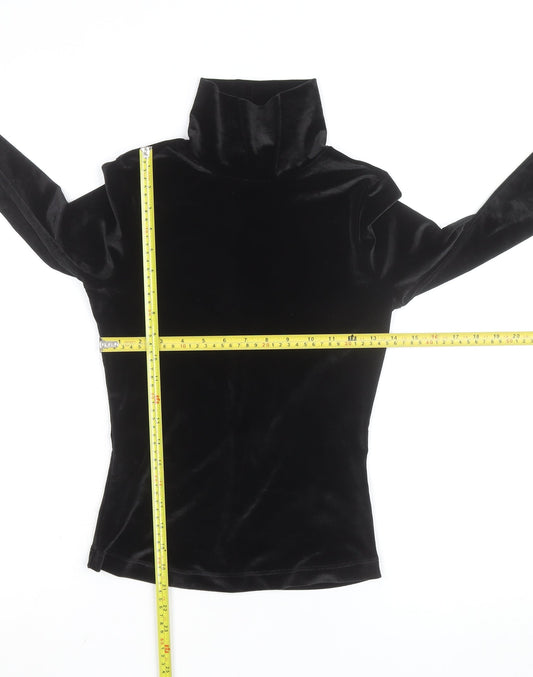 Rouje Women’s Black Velvet Roll Neck Long Sleeve Top Size S