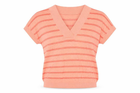 F&F Women's Pink Striped Knit Short Sleeve V-Neck Top XS