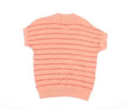 F&F Women's Pink Striped Knit Short Sleeve V-Neck Top XS