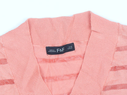 F&F Women's Pink Striped Knit Short Sleeve V-Neck Top XS