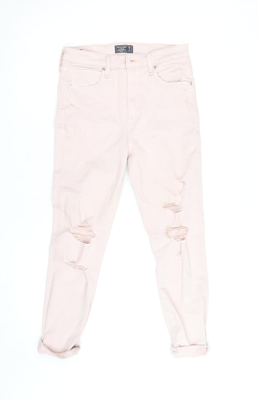 Abercrombie & Fitch Womens Pink 2 High Rise Ankle Distressed Jeans