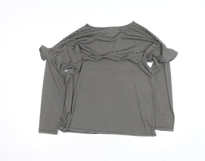 Warehouse Women’s Black Striped Ruffle Cold Shoulder Jersey Top Size 16