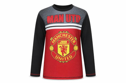 Front view of Manchester United boys’ red long sleeve football t-shirt 9-10 years