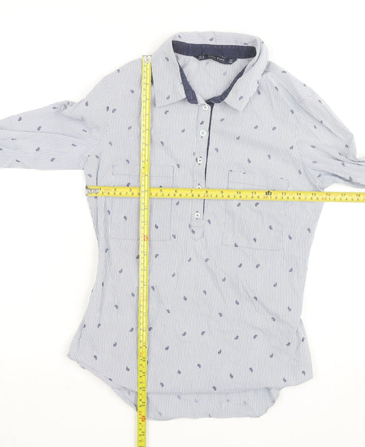 Zara Basic Women Blue Striped Paisley Long Sleeve Blouse Size 8