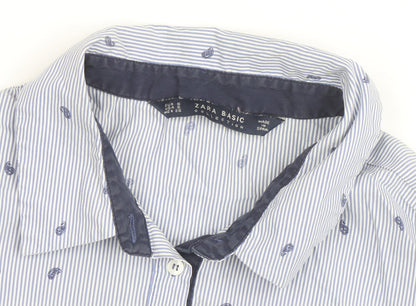Zara Basic Women Blue Striped Paisley Long Sleeve Blouse Size 8
