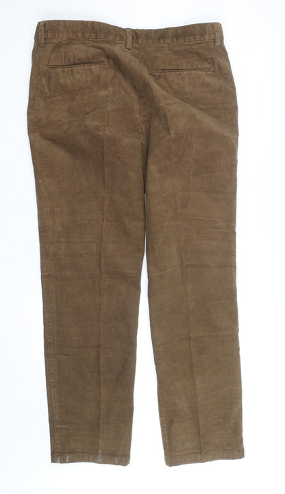Marks and Spencer Men's Brown Corduroy Regular Fit Trousers Size 36W 31L