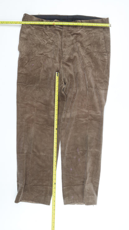 Brook Taverner Men's Brown Corduroy Regular Fit Chino Trousers 34W 30L