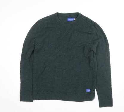 Jack & Jones Mens Green Cotton Knit Crew Neck Jumper Size M