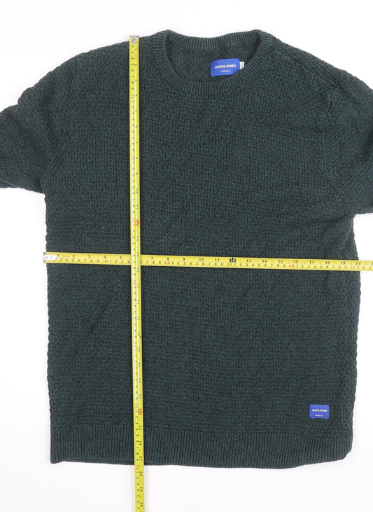 Jack & Jones Mens Green Cotton Knit Crew Neck Jumper Size M