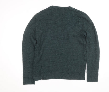 Jack & Jones Mens Green Cotton Knit Crew Neck Jumper Size M
