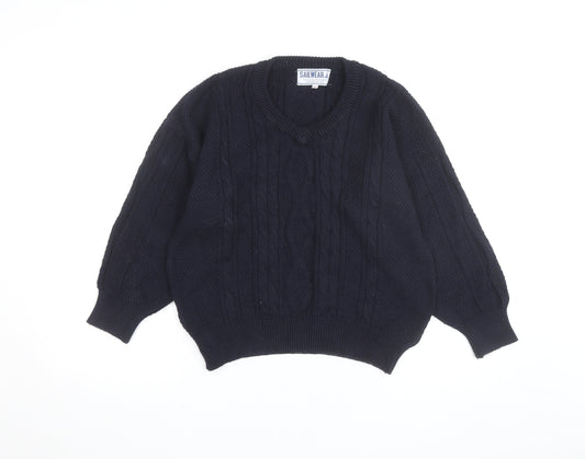 Sailwear Men's Blue Cable-Knit V-Neck Cotton Jumper S